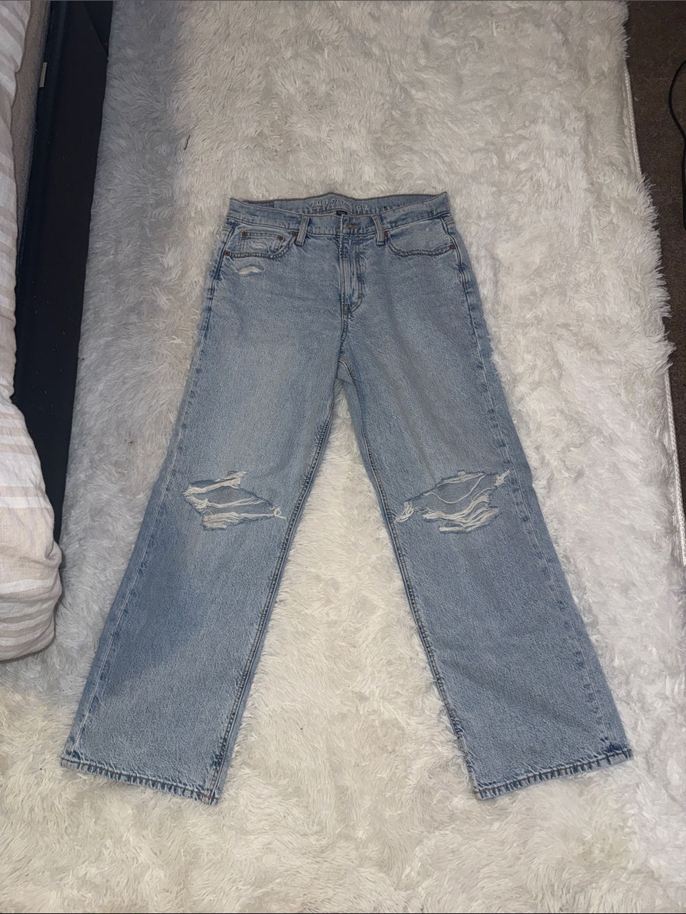 American Eagle Outfitters Light Wash Distressed Straight-Leg Jeans